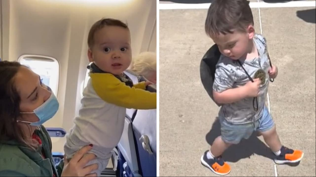 Niño le presume a todos los pasajeros de avión su nueva mochila y provoca ternura en TikTok