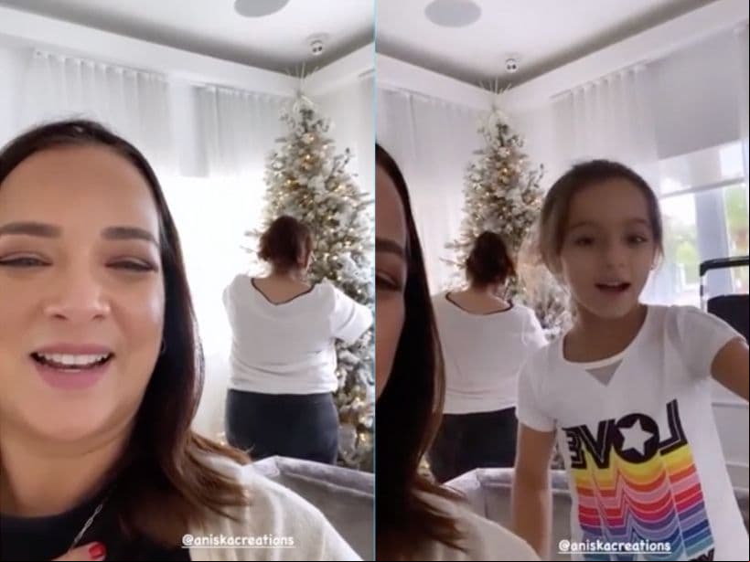 Adamari López fue otra de las famosas que no se aguantó las ganas y comenzó a decorar su hogar, por lo que colocó un impresionante árbol de Navidad con ayuda de su hija Alaïa.