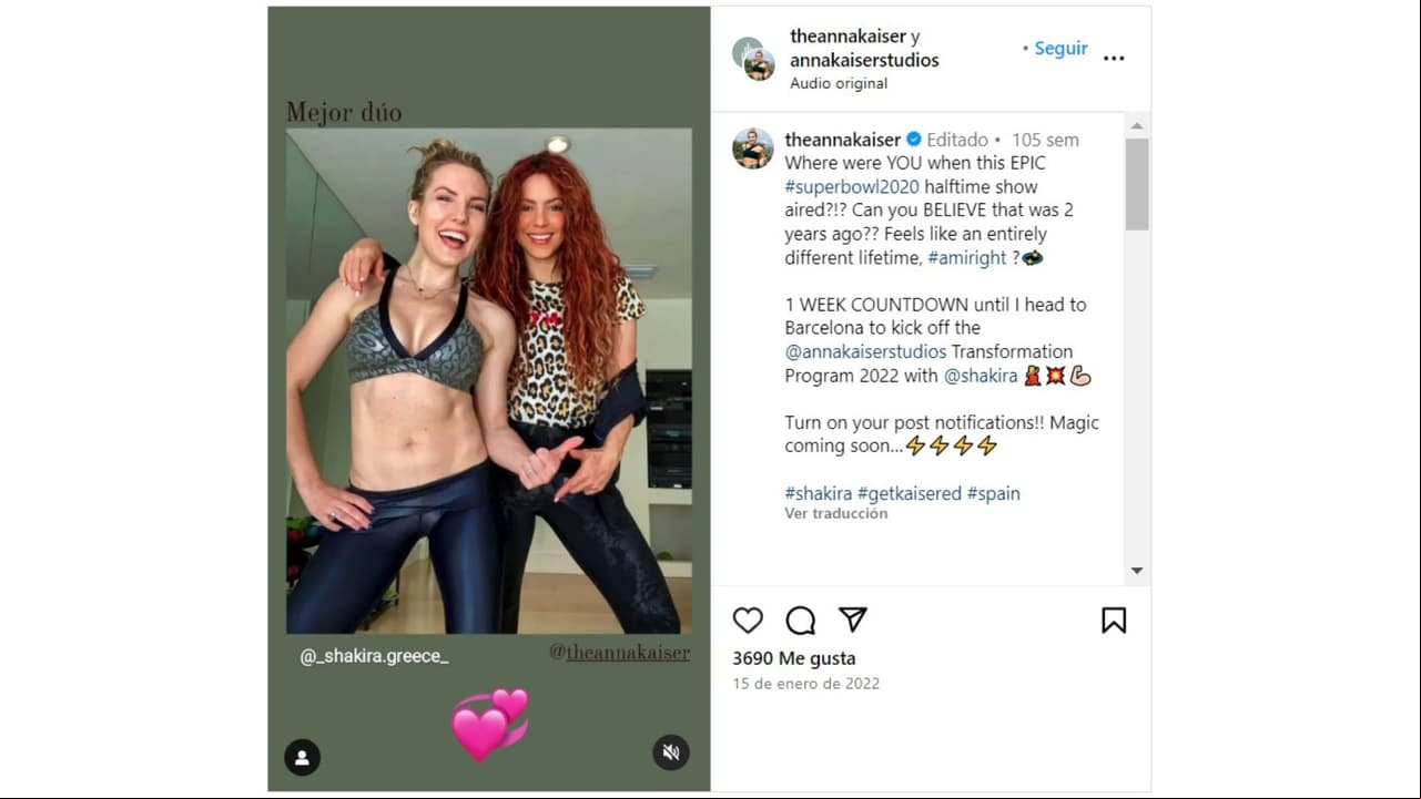 Anna Kaiser se presumió junto a Shakira en Instagram.