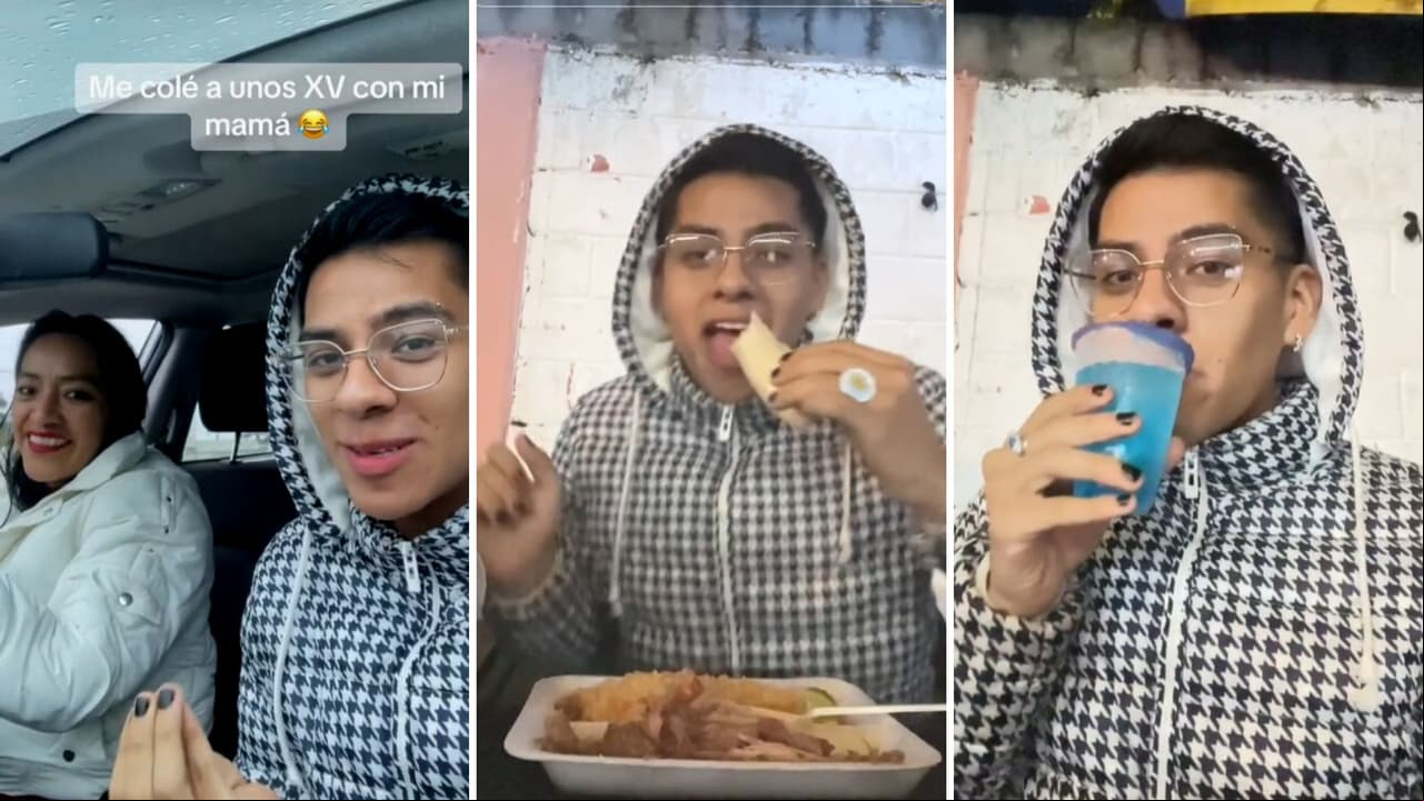 Joven se cuela a fiesta de XV años con su mamá y lo presume en TikTok: "Ojalá nos den de comer"