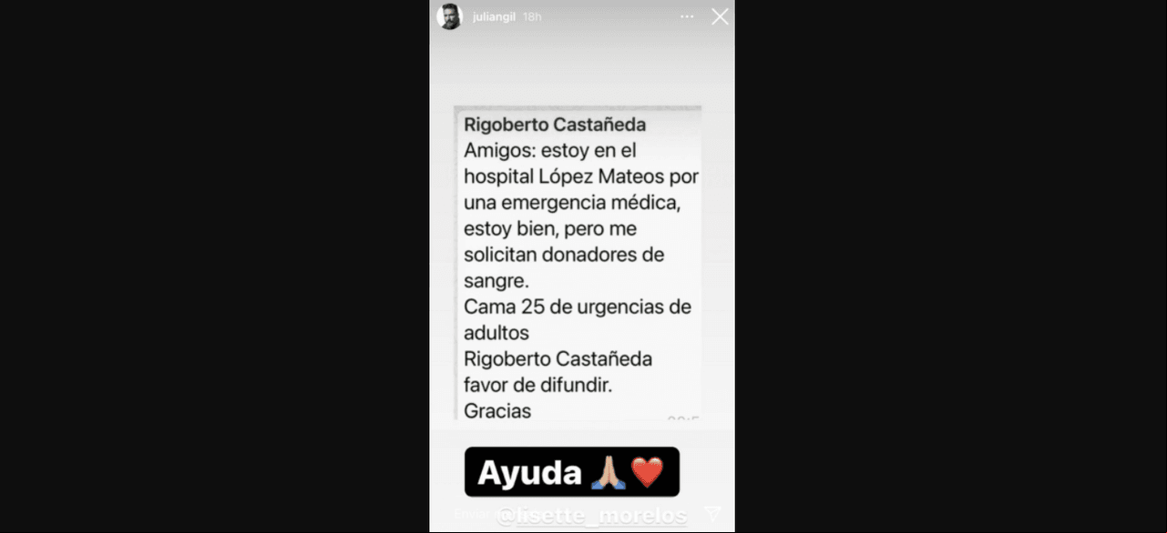 Julián Gil se solidariza con Lisette Morelos y pide ayuda para el esposo de la actriz