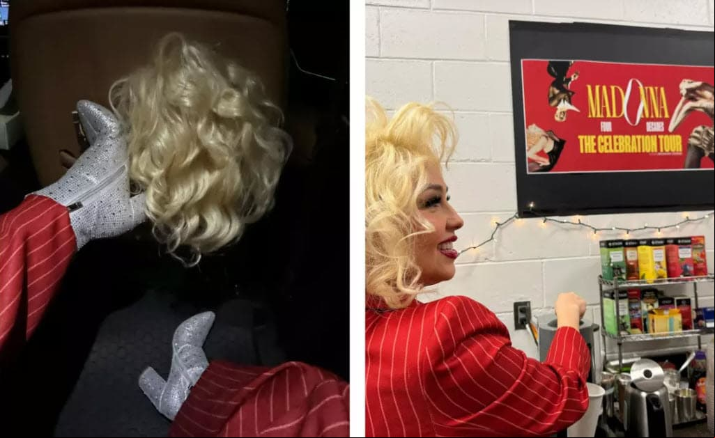 Thalía utilizó un look rubio el día que asistió al concierto de Madonna