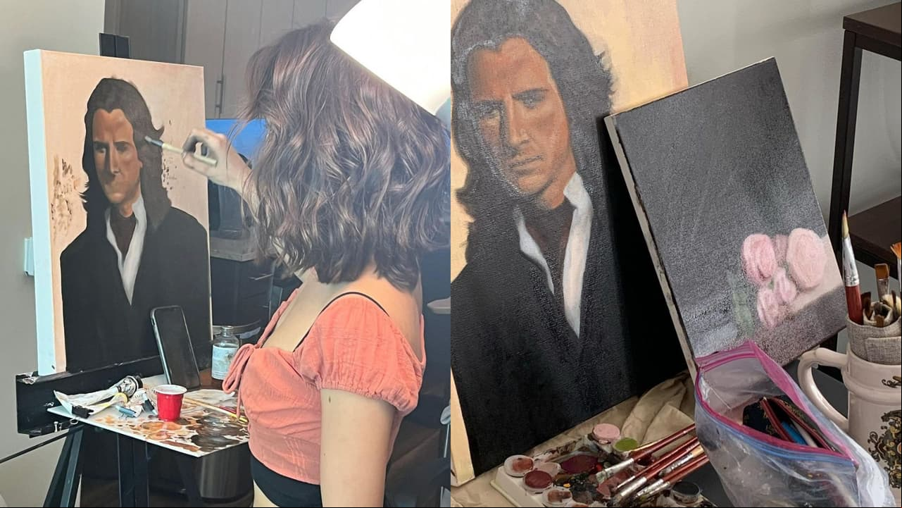 Así luce el retrato que Fiona Palomo realiza sobre su papá.