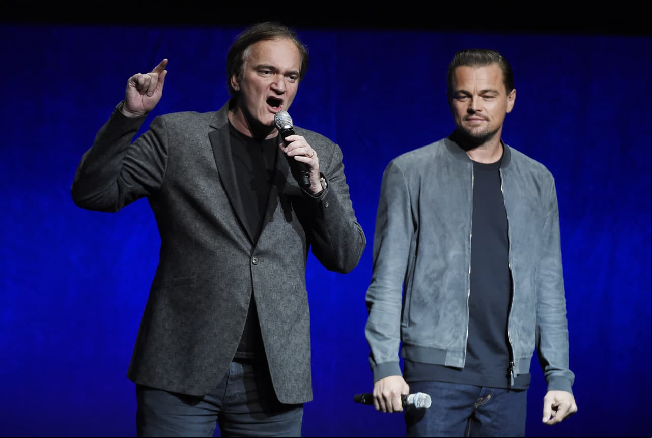 Quentin Tarantino y Leonardo DiCaprio en la presentación de Sony Pictures Entertainment