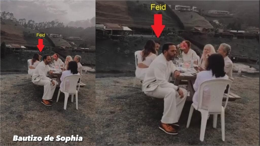 En algunos medios y cuentas de redes sociales circula esta foto que evidencia la presunta asistencia de Feid al bautizo de la sobrina de Karol G.