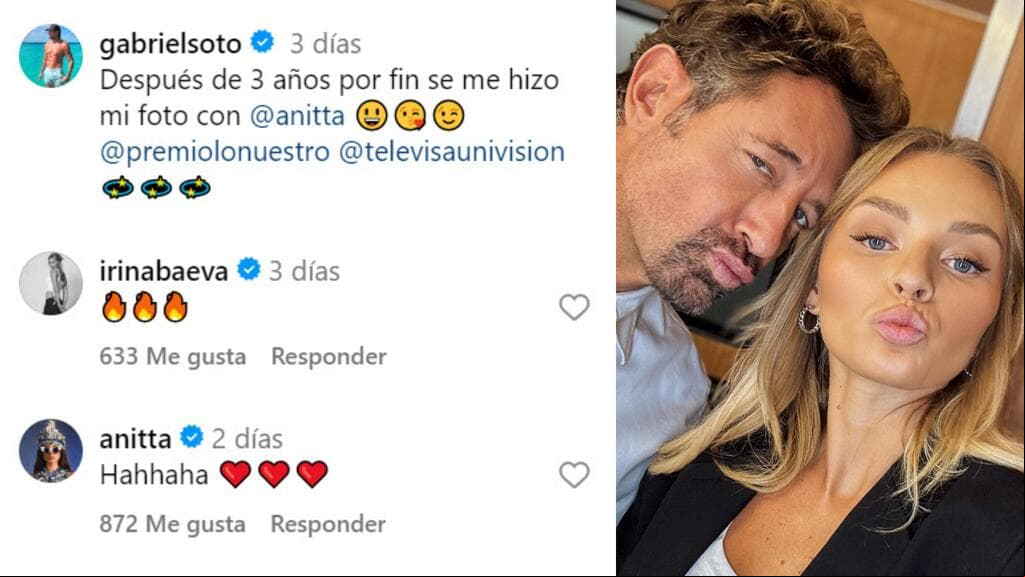 Así reaccionó Irina Baeva a la foto de Gabriel Soto con Anitta. La cantante brasileña también le dejó este mensaje tras publicar las imágenes.