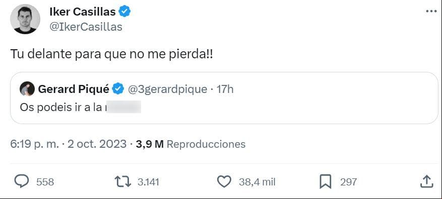Iker Casillas contestó así el duro mensaje que Gerard Piqué colgó en X.