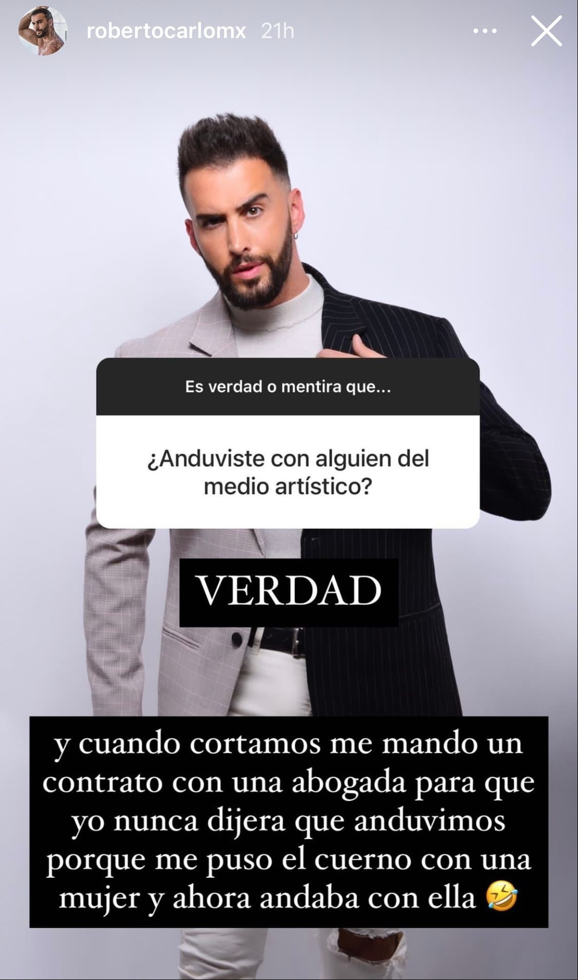 Roberto Carlo confiesa que anduvo con alguien del medio artístico.