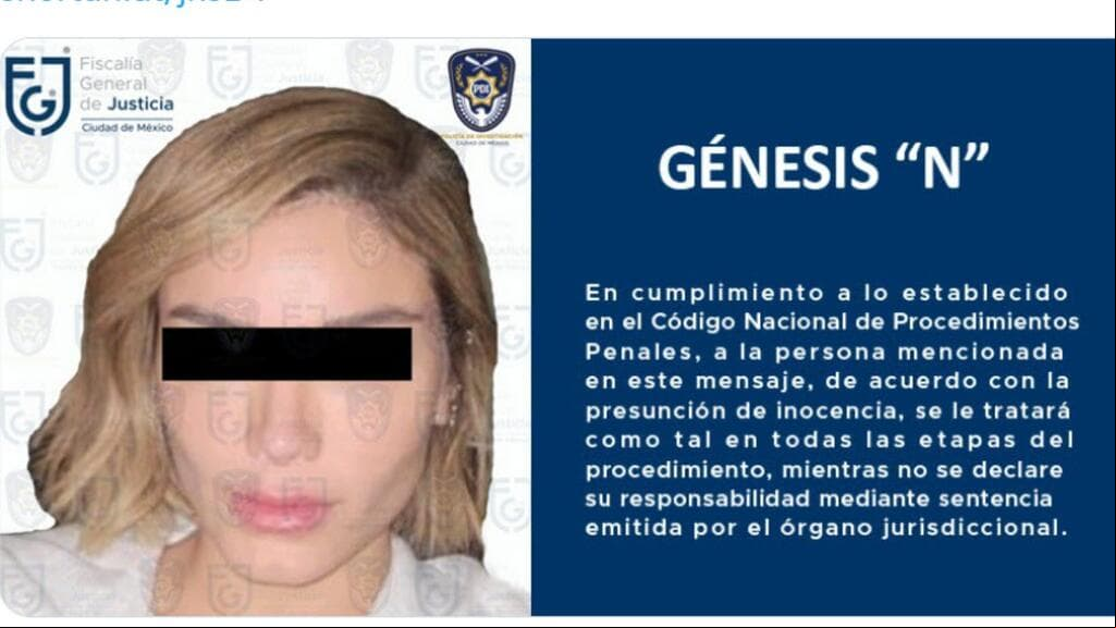 Esta es la imagen de Aleska Génesis que difundió la Fiscalía General de Justicia de la Ciudad de México tras su detención.