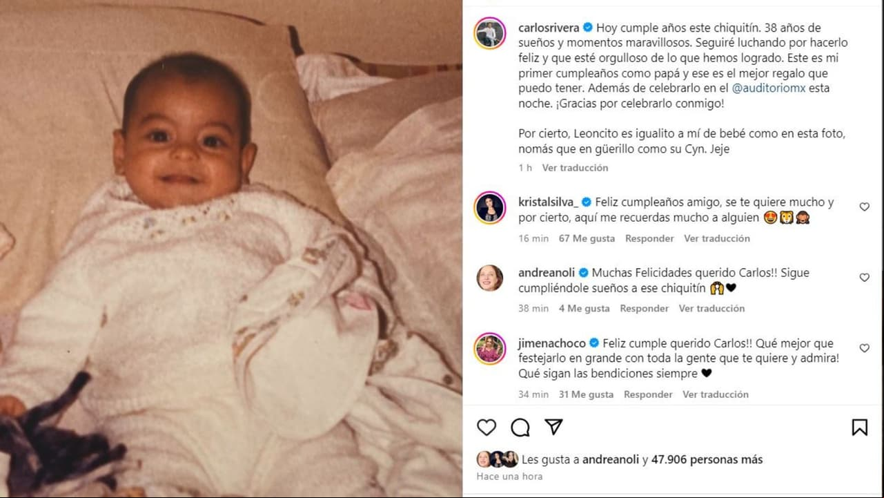 Carlos Rivera publica foto de cómo se veía de bebé y dice que su hijo León es igualito a él.