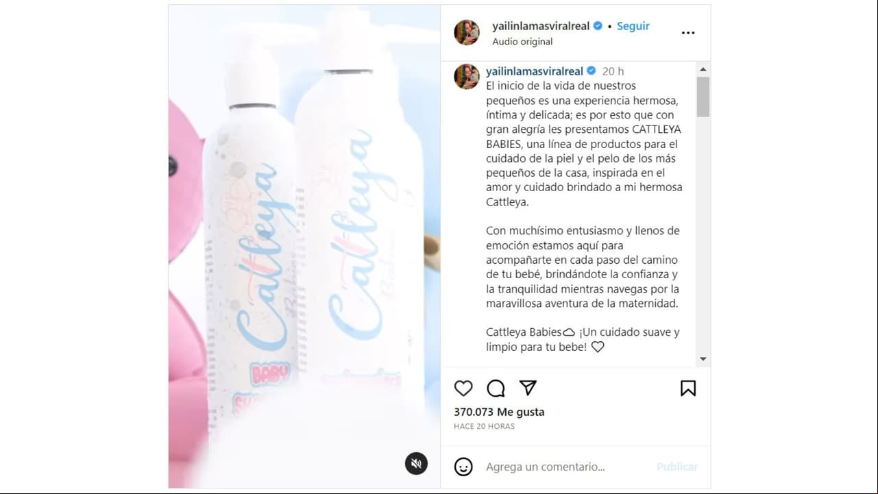 Yailin presenta la marca de su bebé, Cattleya.