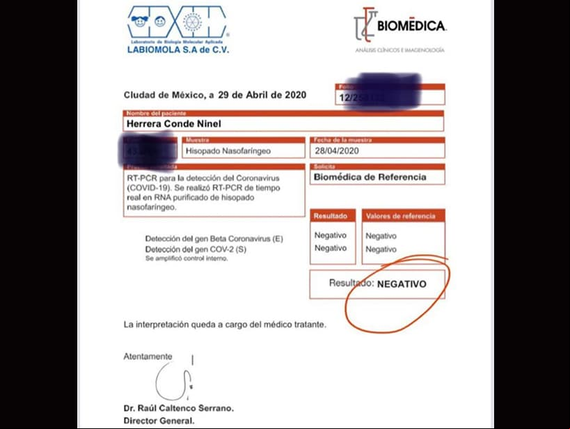 Para desmentir a su expareja, Ninel compartió el 2 de mayo una imagen en la que muestra el resultado negativo de su prueba de Covid-19, además de recalcar que estaba tomando acciones legales para recuperar a su hijo. “Este resultado médico será exhibido ante la @fiscaliacdmx como prueba para demostrar una vez más la falsedad de la declaración por la que G Medina Morales deberá responder ante la justicia penal mexicana. Gracias a mi abogado el Lic @alonso_beceiro pronto se hará justicia".