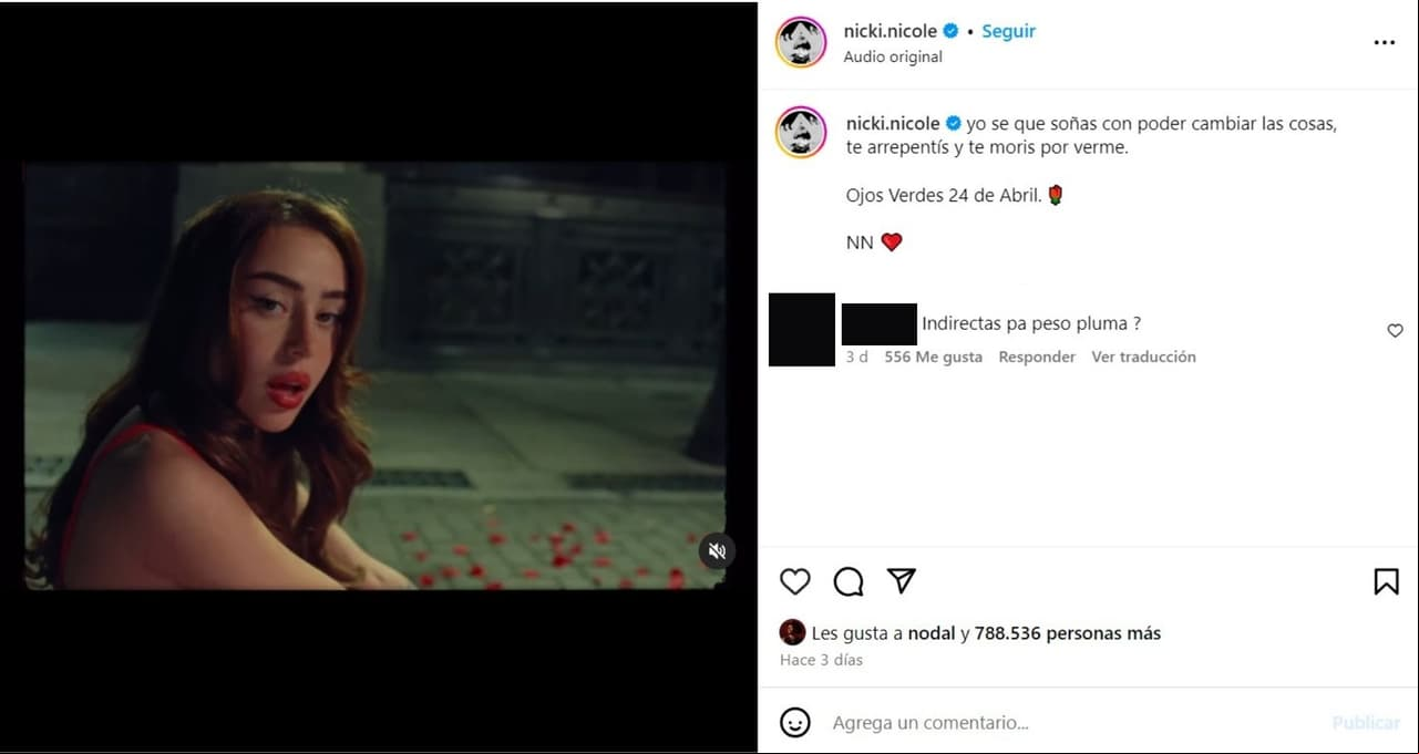 Nicki Nicole fue cuestionada acerca de si su canción 'Ojos verdes' tiene indirectas a Peso Pluma.