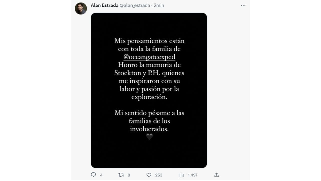 Mensaje de Alan Estrada por muerte de tripulantes de Titán.