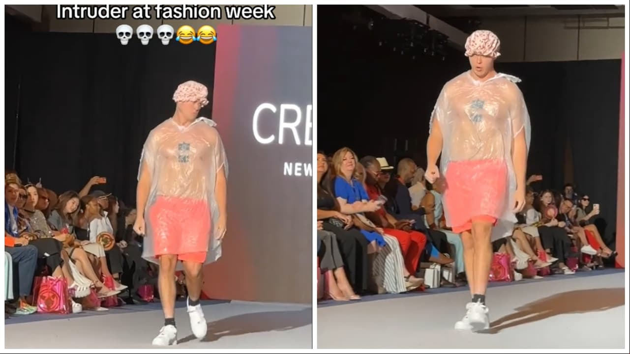 Burló la seguridad: Joven usa bolsa de plástico y se cuela en importante desfile de moda