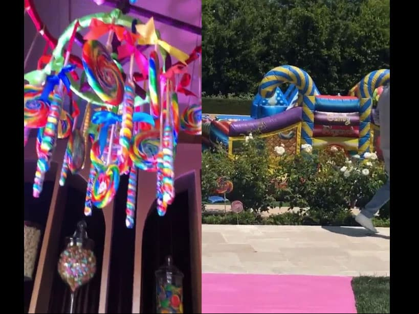 A través de su perfil de Instagram, Kim mostró que también alquilaron un camión de helados e inflables llenos de color.