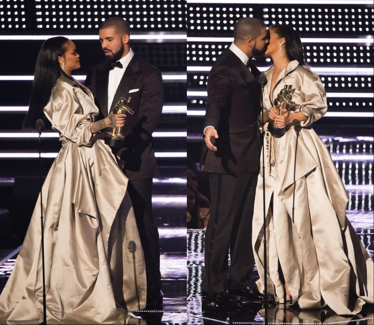 Pero Drake también vivió el rechazo en carne propia; durante los VMAs, el rapero trató de darle un beso en la boca a Rihanna, a quien no le importó que estuvieran en vivo y evadió la muestra de cariño, ridiculizando al cantante.