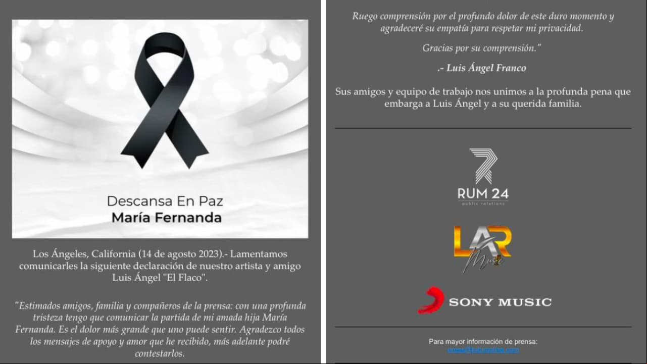 Comunicado de prensa de Luis Ángel 'El Flaco'