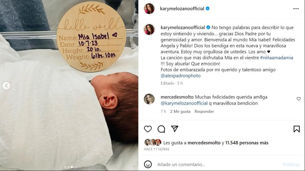 Esta es la primera foto de Mía Isabel, la nieta de Karyme Lozano.