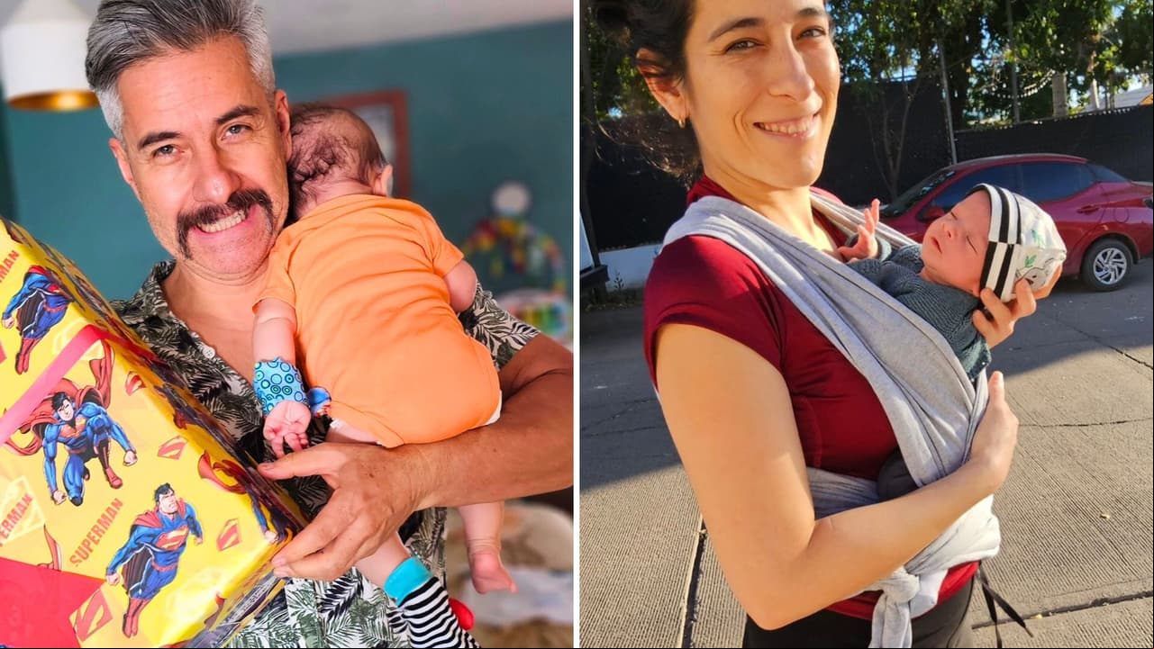 Moisés Arizmendi, su bebé y su pareja