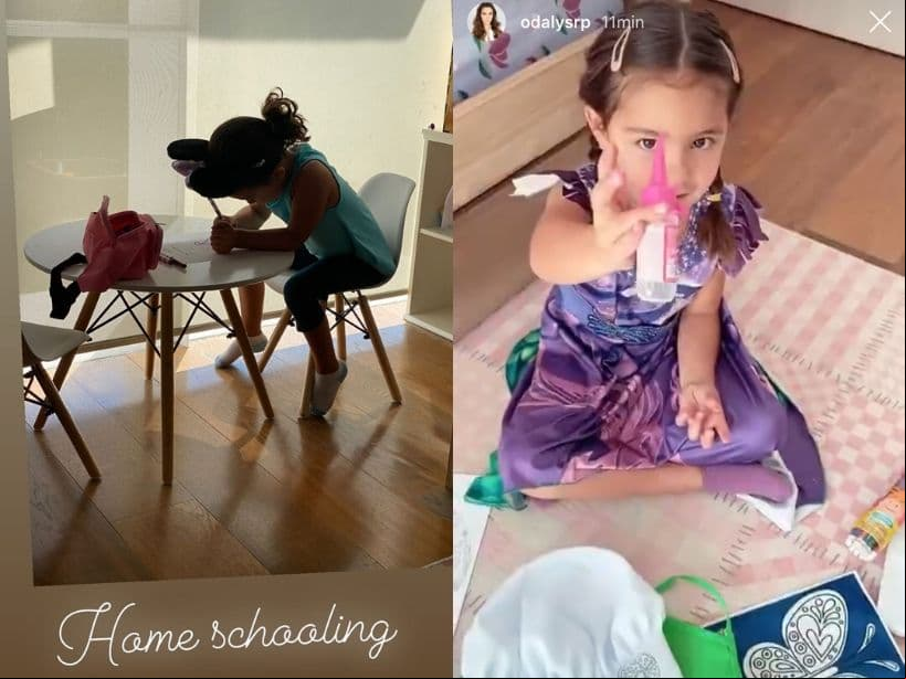 A través de sus redes sociales la conductora mostró parte de las prácticas de yoga y horas de clase a las que Gia se sometió. Incluso, en entrevista con TVyNovelas aseguró que la pequeña le entregaba sus tareas por debajo de la puerta. “La ayudo a elegir la ropa por medio de una cámara en su cuarto y de mi celular, la pongo a hacer tareas que me pasa por debajo de la puerta, sale al jardín y desde el balcón la veo”, contó