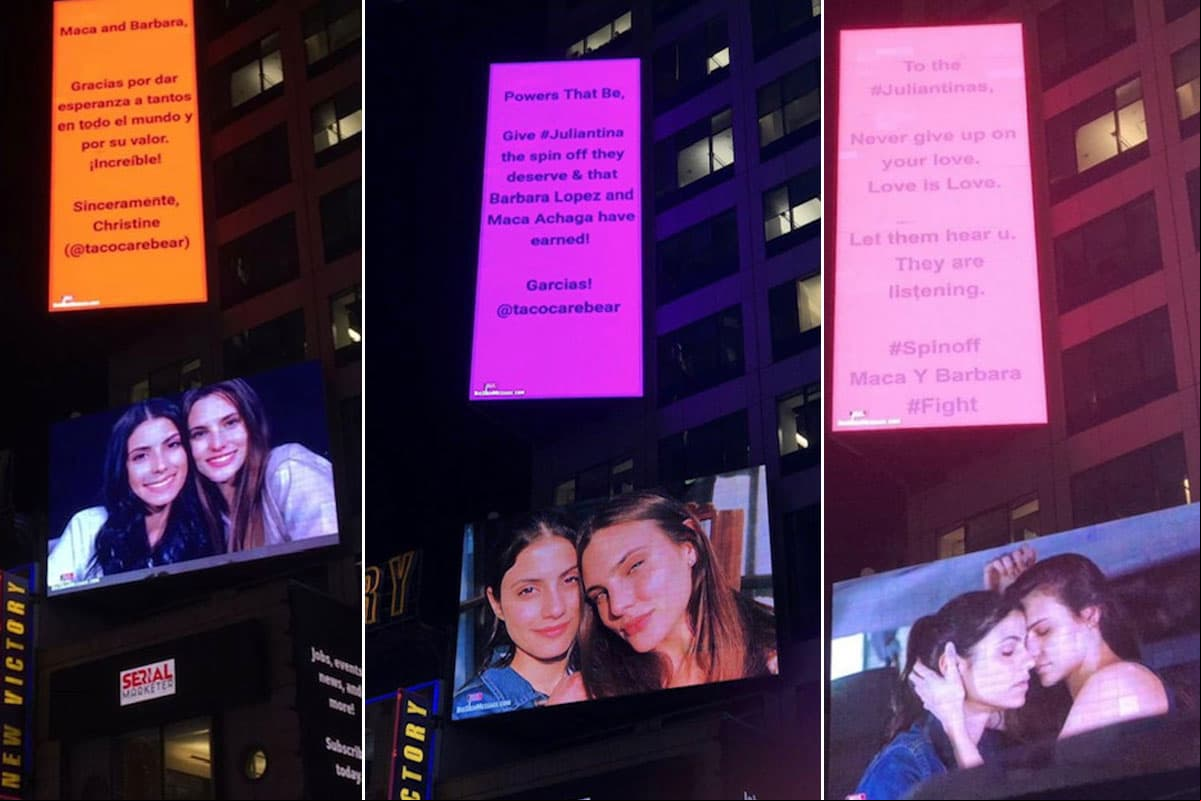 Los espectaculares de Juliantina que tres días antes se mostraron en Time Square de Nueva York
