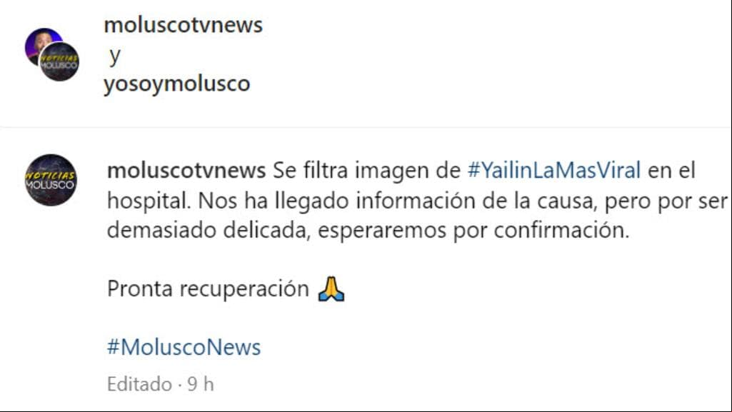 MoluscoTV aseguró que supuestamente existe información "demasiado delicada" detrás de la foto de Yailin en la que aparece golpeada y con heridas.