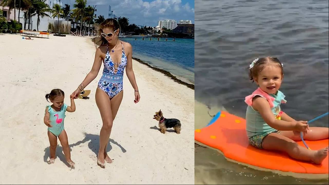 Hija de Ingrid Martz impresiona por su habilidad en el surf con casi tres años de edad