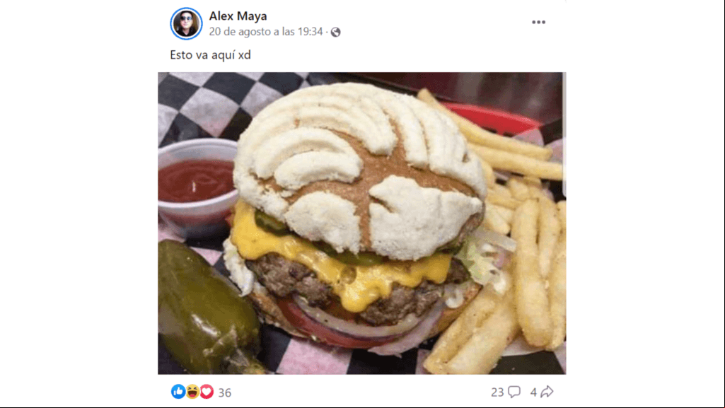 Hamburguesa hecha con concha (pan de dulce)
