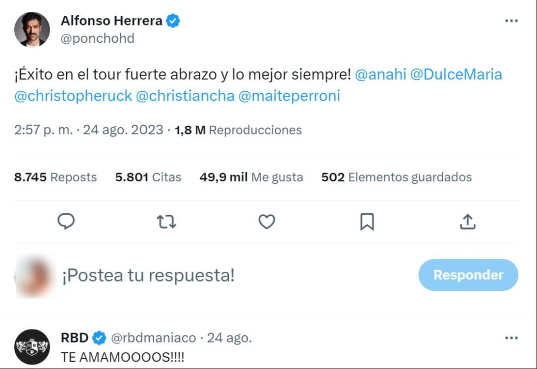 Este fue el mensaje que Alfonso Herrera dedicó a sus excompañeros de RBD.