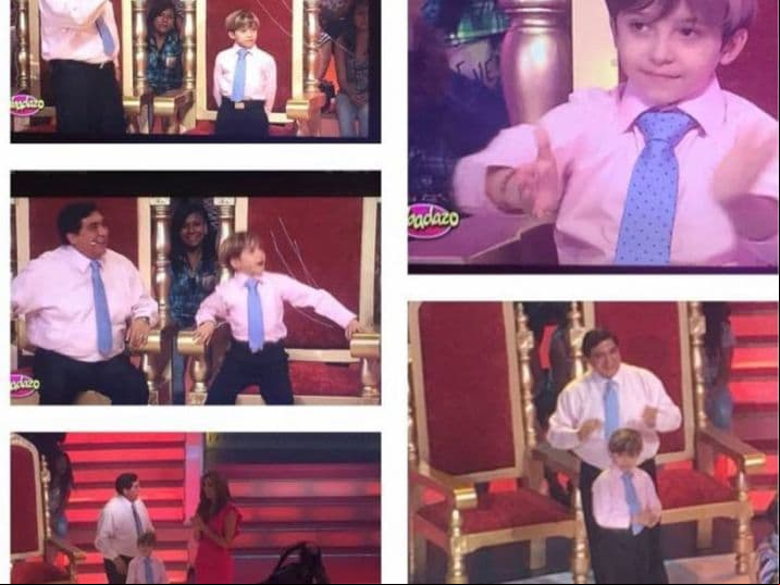 La primera vez que lo vimos en televisión, también fue al lado de su padre en 'Sabadazo', siendo juez de un concurso de baile.