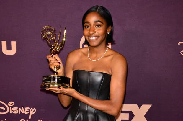 LOS ANGELES, CALIFORNIA - JANUARY 15: Ayo Edebiri attends The Walt Disney Company Emmy Awards Party at Otium on January 15, 2024 in Los Angeles, California. (Photo by Jerod Harris/Getty Images)