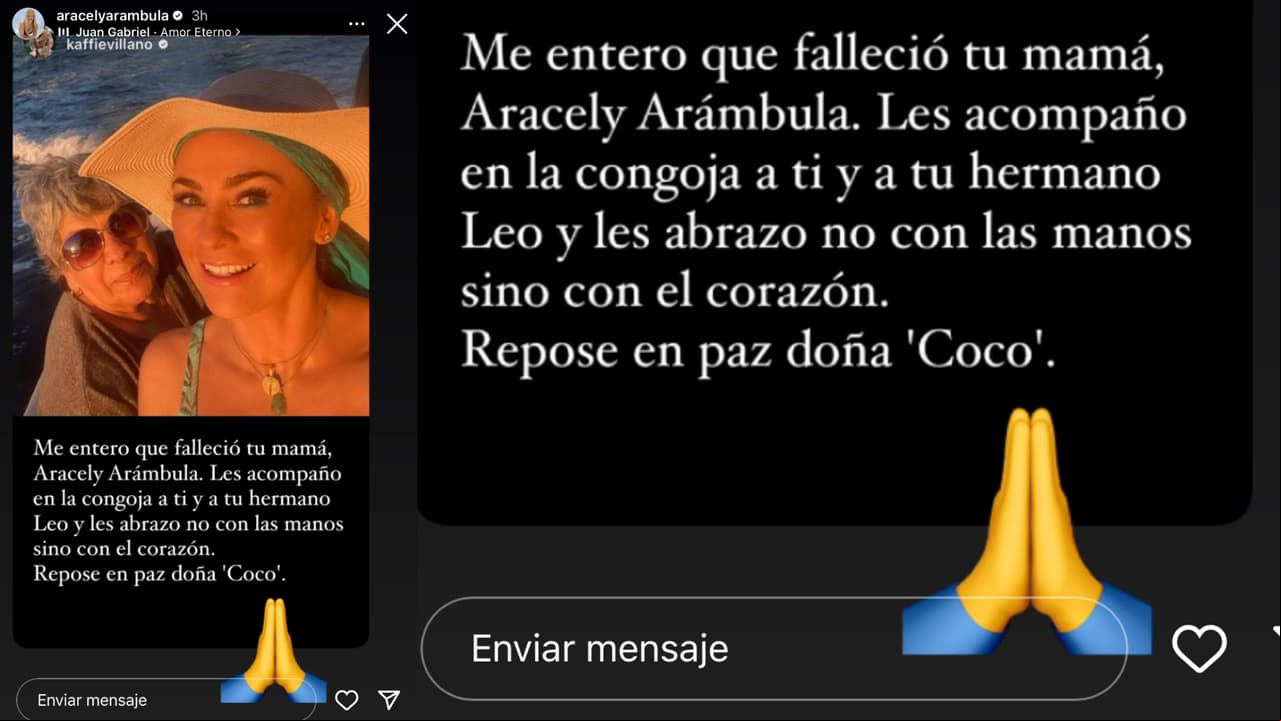 Así reaccionó Aracely Arámbula tras darse a conocer la muerte de su madre. Respondió este pésame que le hizo llegar Alex Kaffie a través de Instagram.