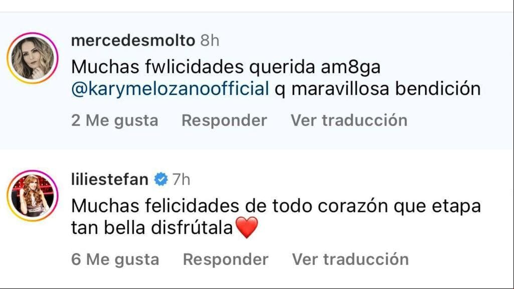 Lili Estefan y Mercedes Molto fueron algunas de las famosas que le dejaron cariñosos mensajes a Karyme Lozano por la llegada de su nieta.