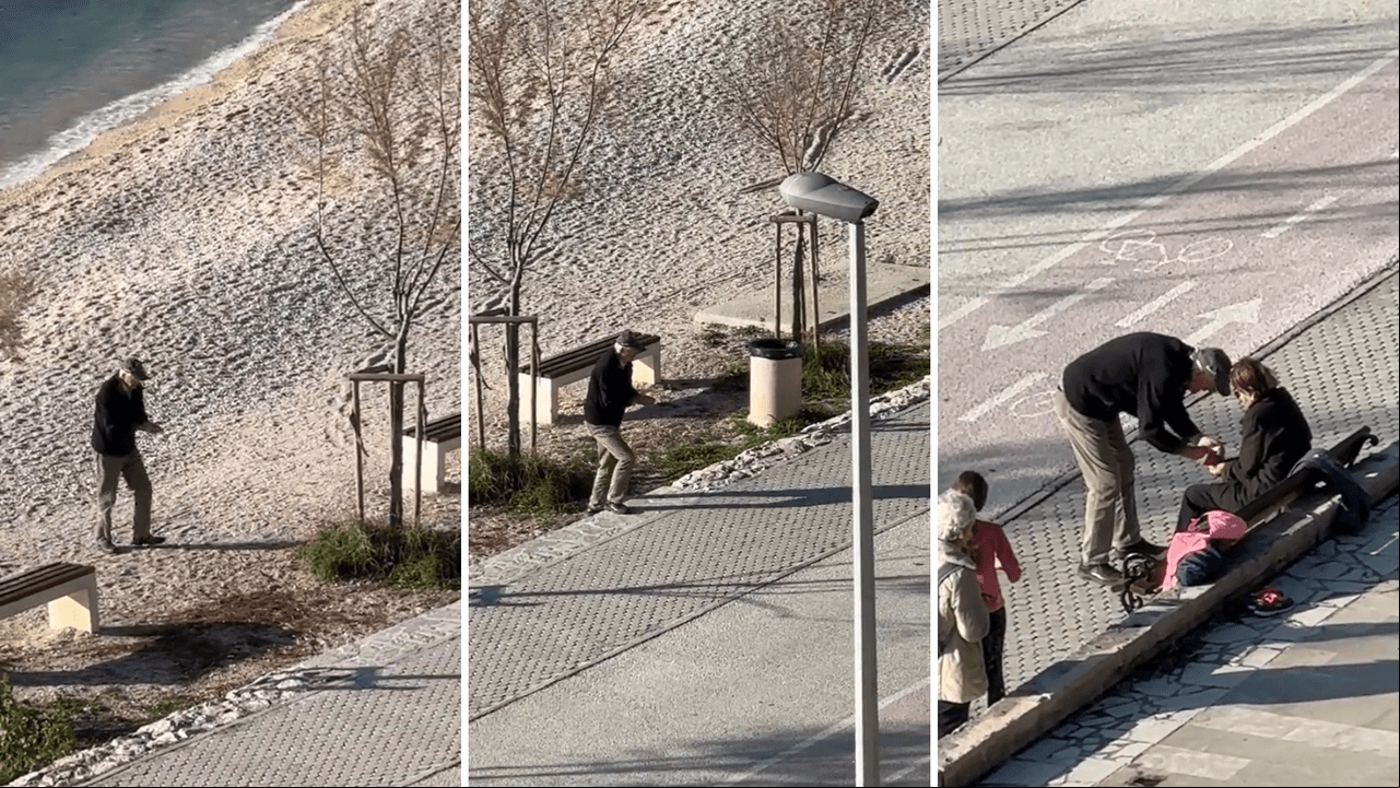 Hombre mayor lleva agua de mar a manos de su esposa: video viral