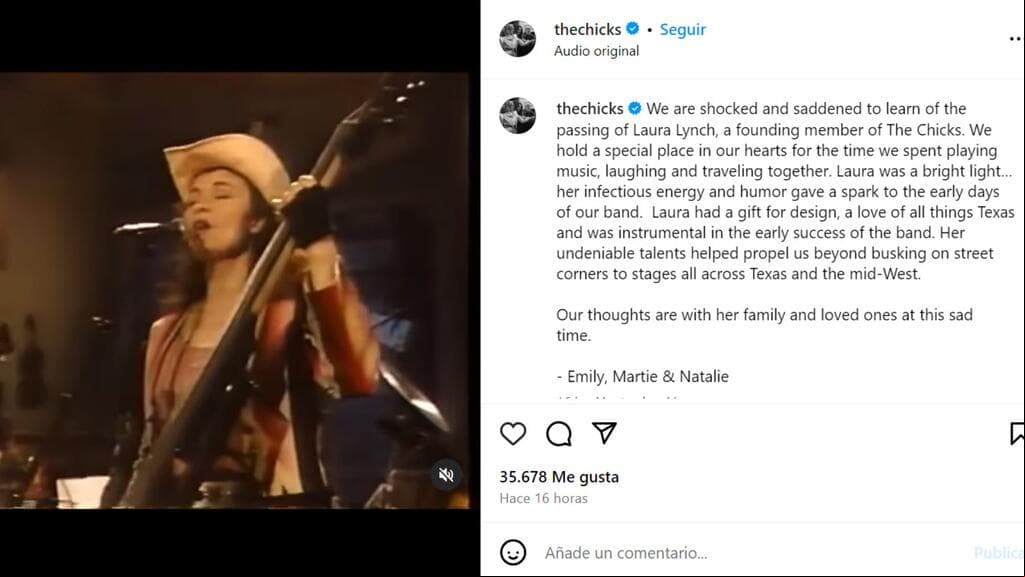 The Chicks (antes Dixie Chicks) confirmaron con este mensaje la muerte de Laura Lynch, una de sus fundadoras.