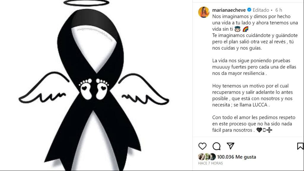 Mariana Echeverría dio a conocer la pérdida de su segundo bebé con esta publicación en Instagram.