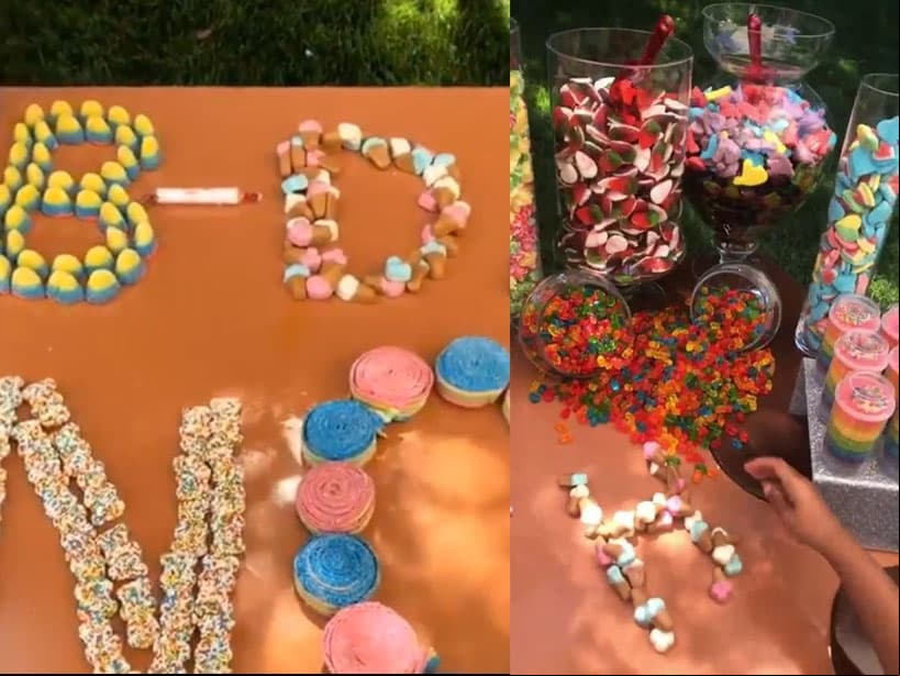 La mesa de dulces tenía los nombres de las pequeñas hechos con caramelos, cuidando así cada detalle.