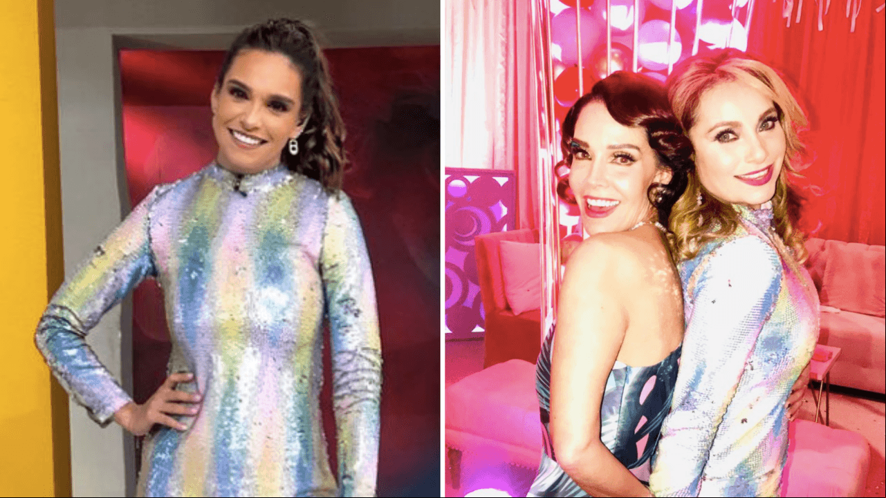 Tania Rincón y Elizabeth Álvarez. Las famosas vistieron el mismo vestido de lentejuelas en tonalidad tornasol. Rincón lo hizo en el programa 'Hoy', en 2021, y Álvarez en una fiesta familiar de la conductora Kristal Cid, hija de la actriz Sharis Cid.