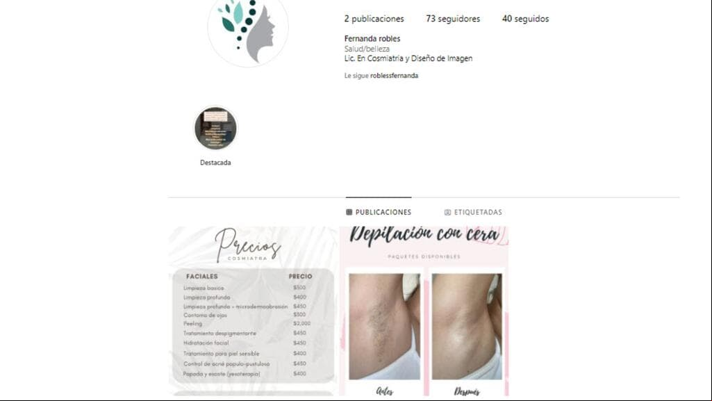 Esta era la cuenta de Instagram de la clínica que María Fernanda, la hija de Luis Ángel 'El Flaco', había inaugurado en abril pasado.