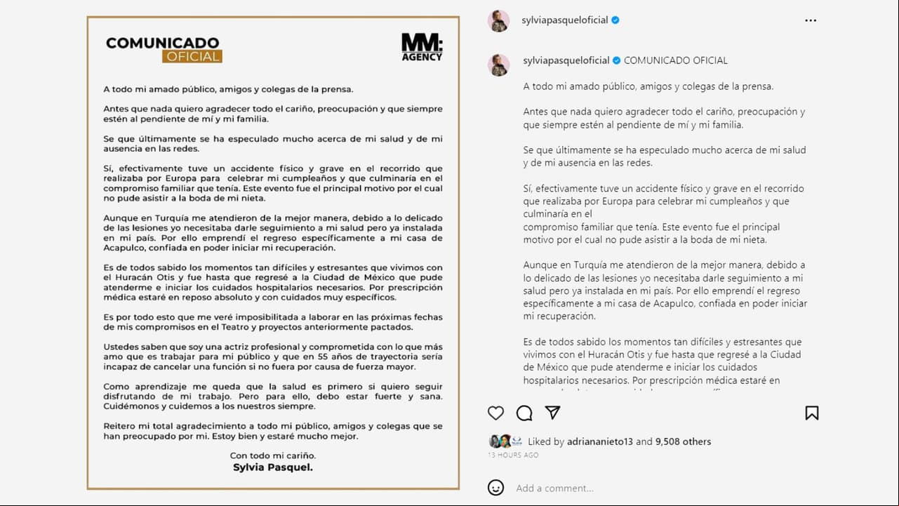 Sylvia Pasquel comunicado de prensa